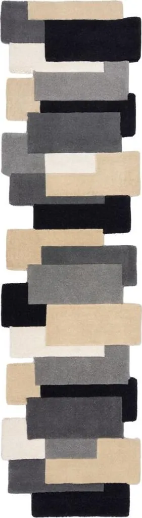 Long Tapis Couloir 60x230 cm - Abstract Collage Monochrome Noir Blanc
