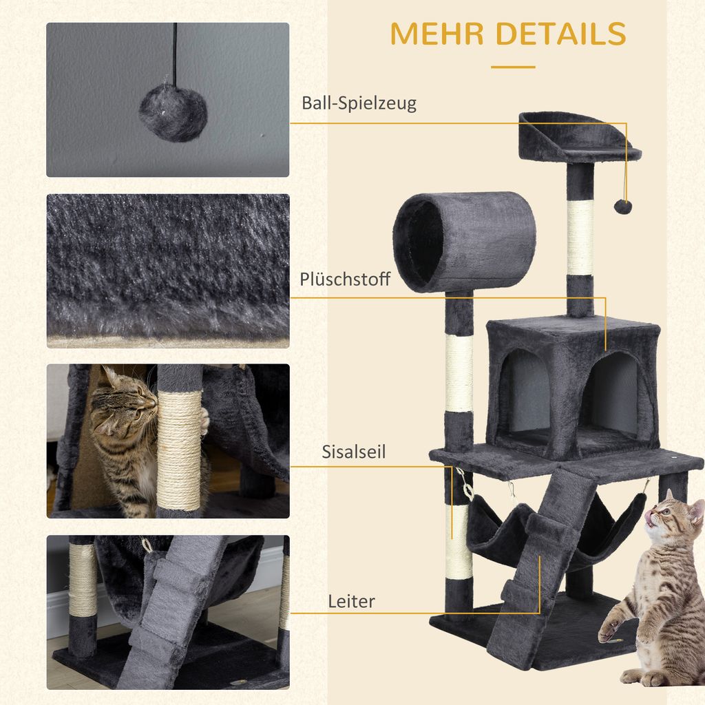 PawHut Kratzbaum, 125 cm, Katzenbaum mit Hängematte, Produktbild 6