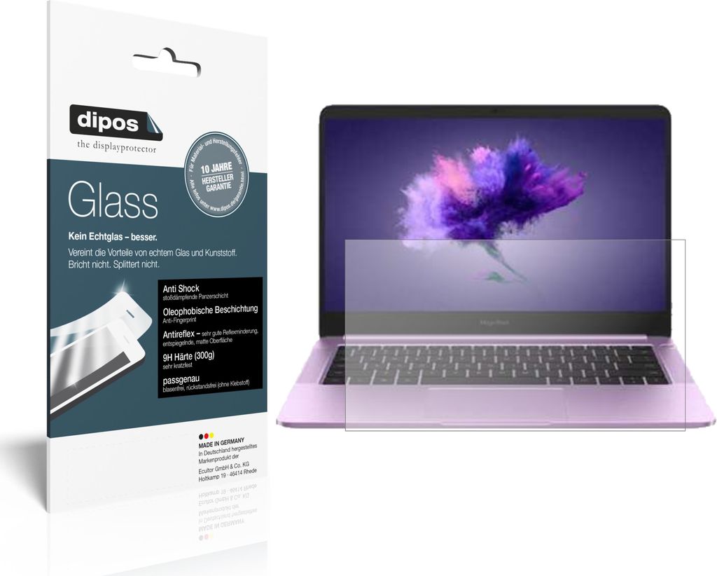 1x Schutzfolie für Honor MagicBook 14 Zoll matt - Anti-Shock 9H Folie dipos Glass Kunststoffglas