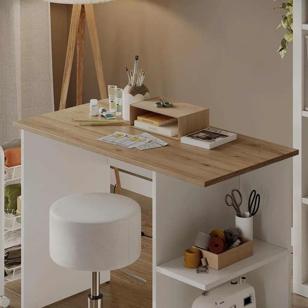 Bureau Vicco Simple Blanc et Artisan 100x50cm Modèle 59820 Design Épuré