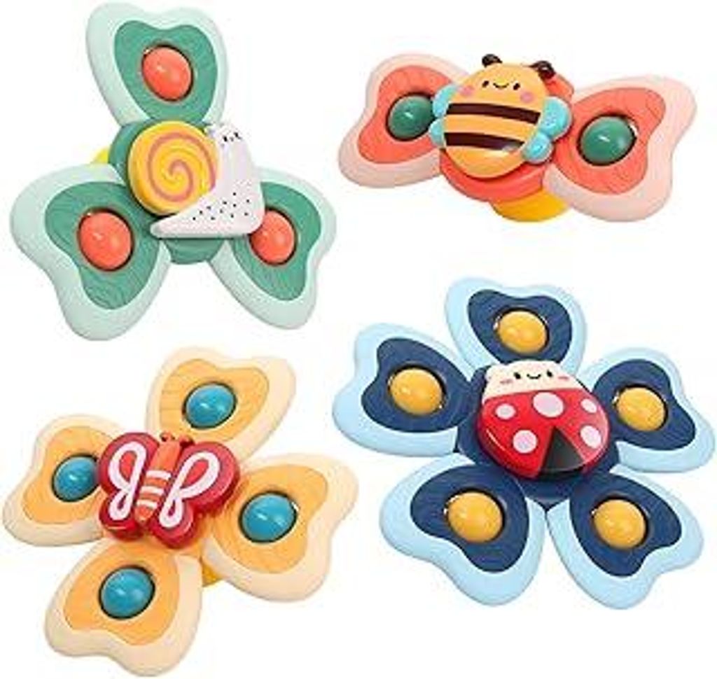 Vanmor Saugnapf Spinner Spielzeug für Baby, 4Pcs Fidget Spinner Spinning Top Saugspielzeug für Bad Fenster Hochstühle Flugzeug Reise, sensorisch...