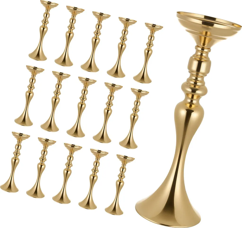 Vase de Mariage Stable en Métal Or - Centre de Table Chic 38 cm