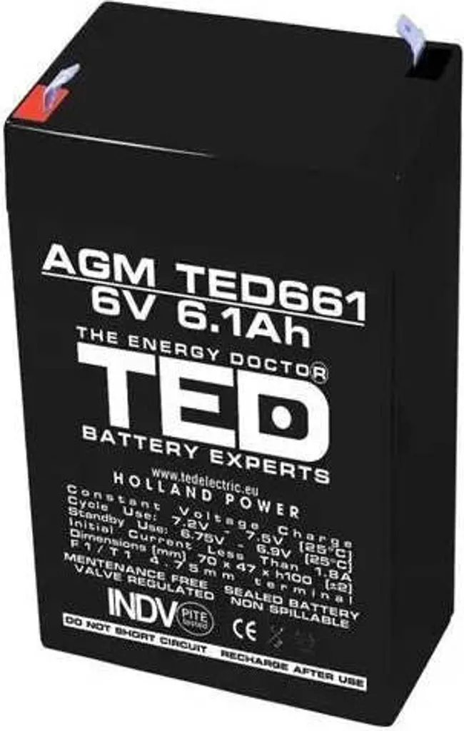 Batteria Premium TED ELECTRIC 6V 6.1Ah AGM | Tecnologia VRLA Avanzata