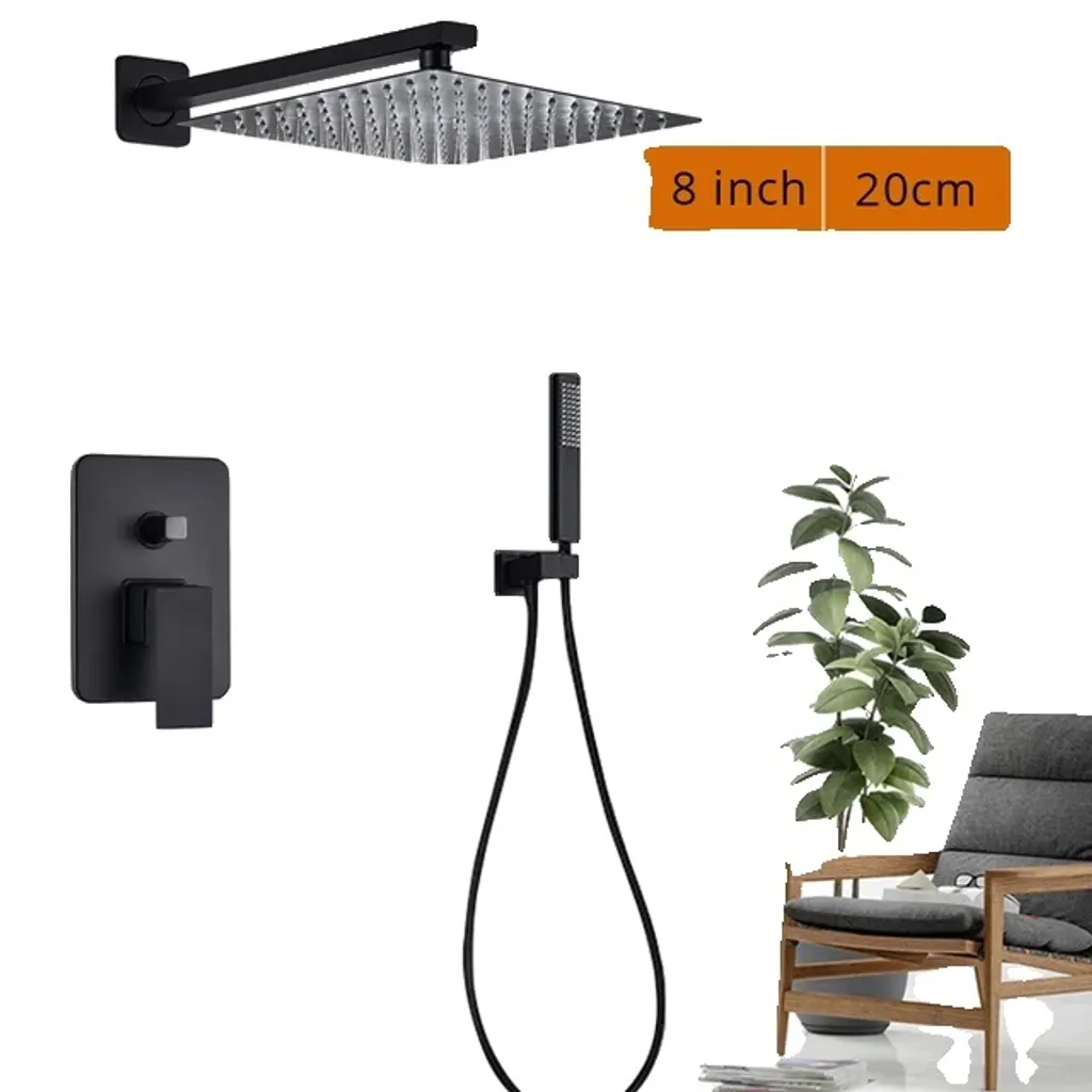 Set doccia, design a parete, soffione a pioggia, 2 vie da 8 pollici
