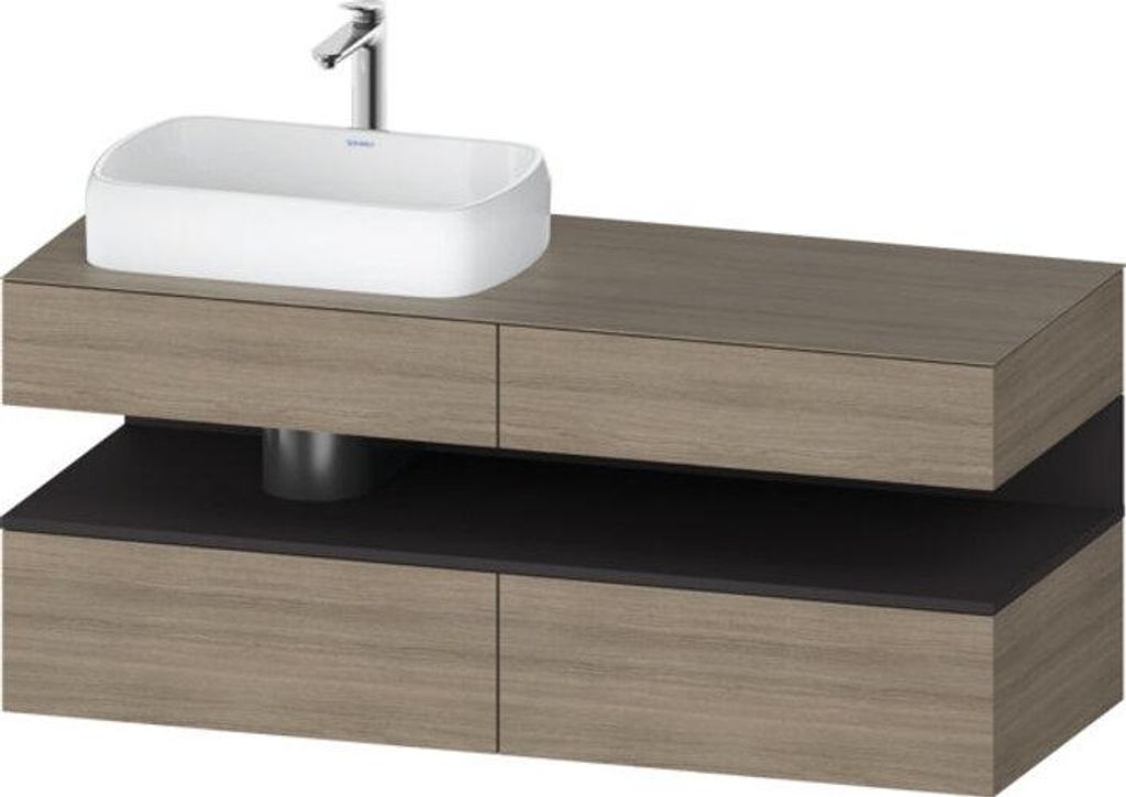 Duravit Qatego Konsolenwaschtischunterbau, 2 Auszüge, 2 Schubkästen, Ausschnitt links, 1400x550x600mm, Nische Graphit Supermatt, QA4765080350000