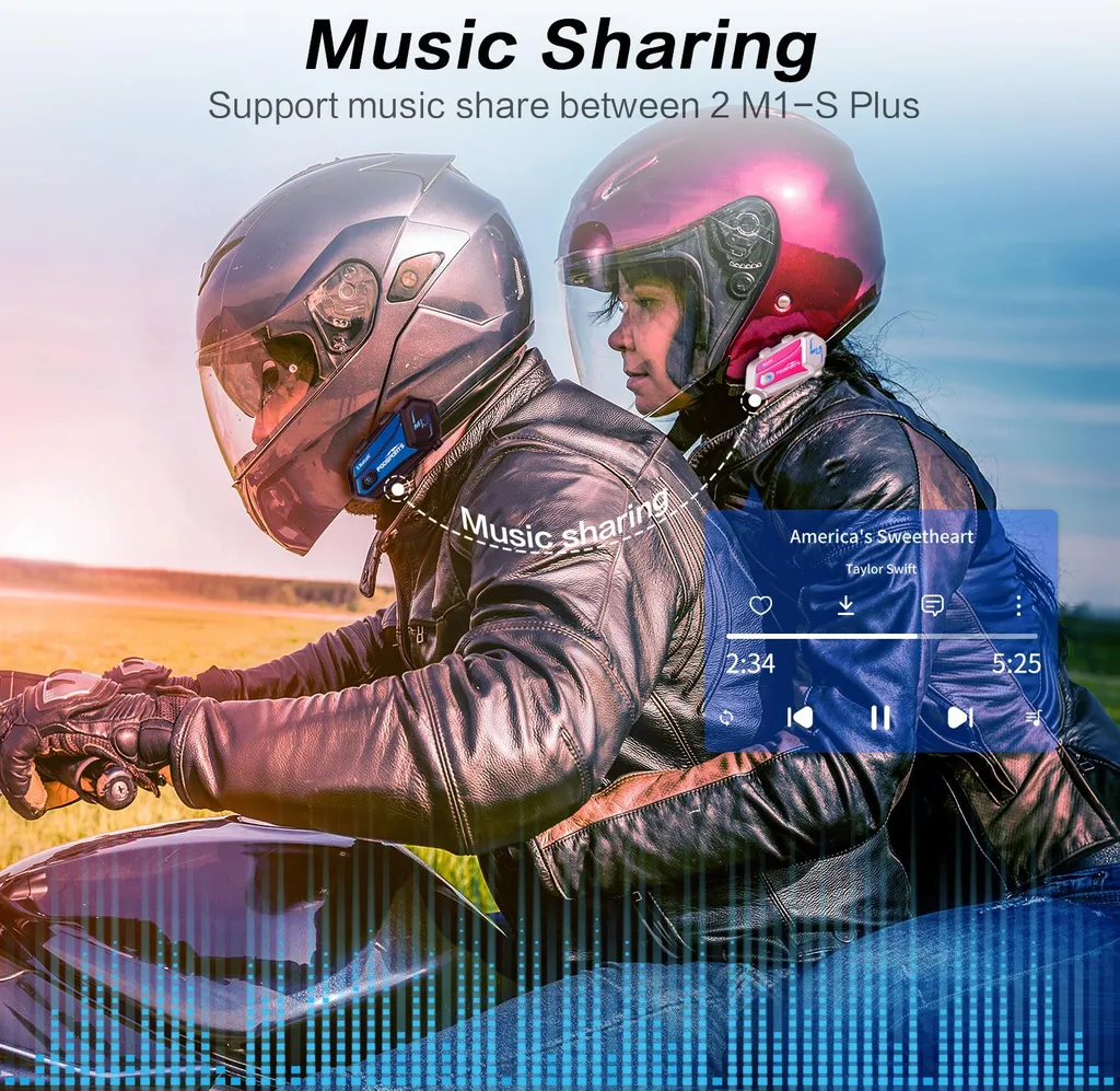 Kit Intercom Bluetooth Moto 8 Personnes avec Partage Audio Musique