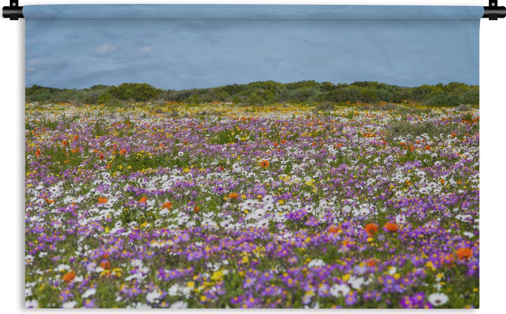 MuchoWow Wandteppich Wandbehang Blumenwiese - Lila - Blumen 90x60 cm Tapisserie Dekoration Wandtuch - Wandskulpturen - Bildteppich