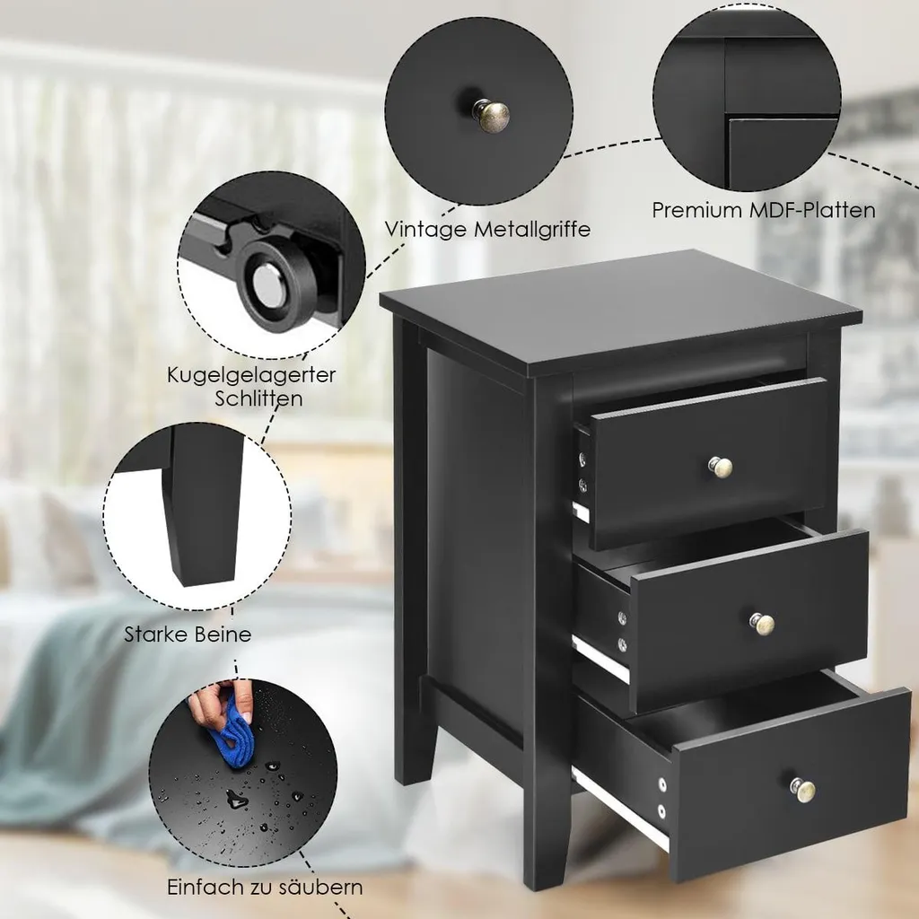 Ensemble de 2 tables de chevet noires pour optimiser le rangement chambre - 2
