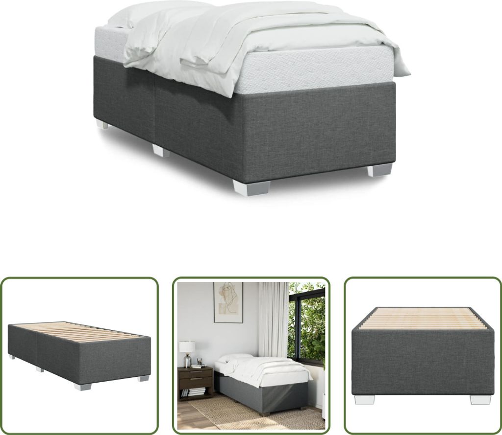 The Living Store Bettgestell Dunkelgrau 90x200 cm Stoff