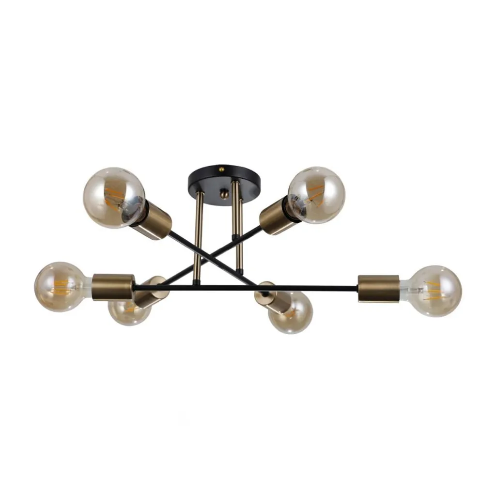 Offerta Lampada Italux Formio 6 Luci | Ottone e Nero | Spedizione Rapida