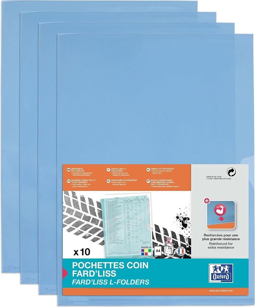 Oxford Sichthüllen DIN A4 Fard'Liss PVC 0,18 mm blau 10 Hüllen