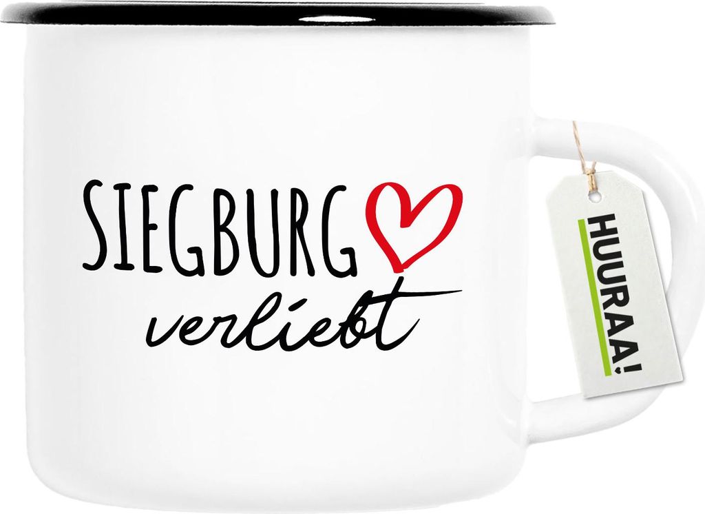 Huuraa Emaille Tasse Siegburg verliebt 300ml Vintage Campingbecher Geschenkidee