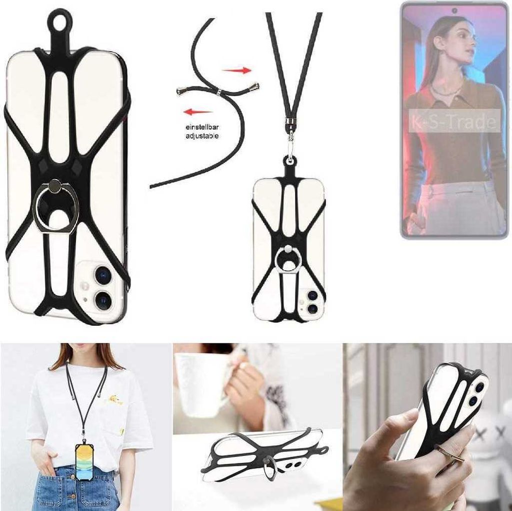 K-S-Trade 3in1 Handykette Handyband Handykordel Halsband Smartphone-Ring Handy-Ring kompatibel mit Tecno Camon 20 Pro 5G Fingerhalterung Handyring