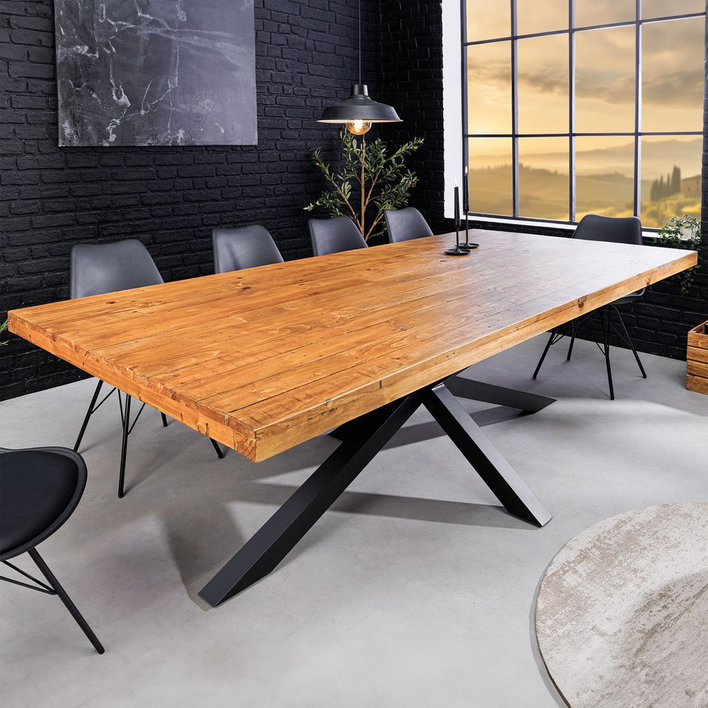 riess-ambiente Massiver Esstisch GALAXIE 240cm vintage braun recyceltes Pinienholz schwarzes Stahlgestell Esszimmertisch Konferenztisch Tisch