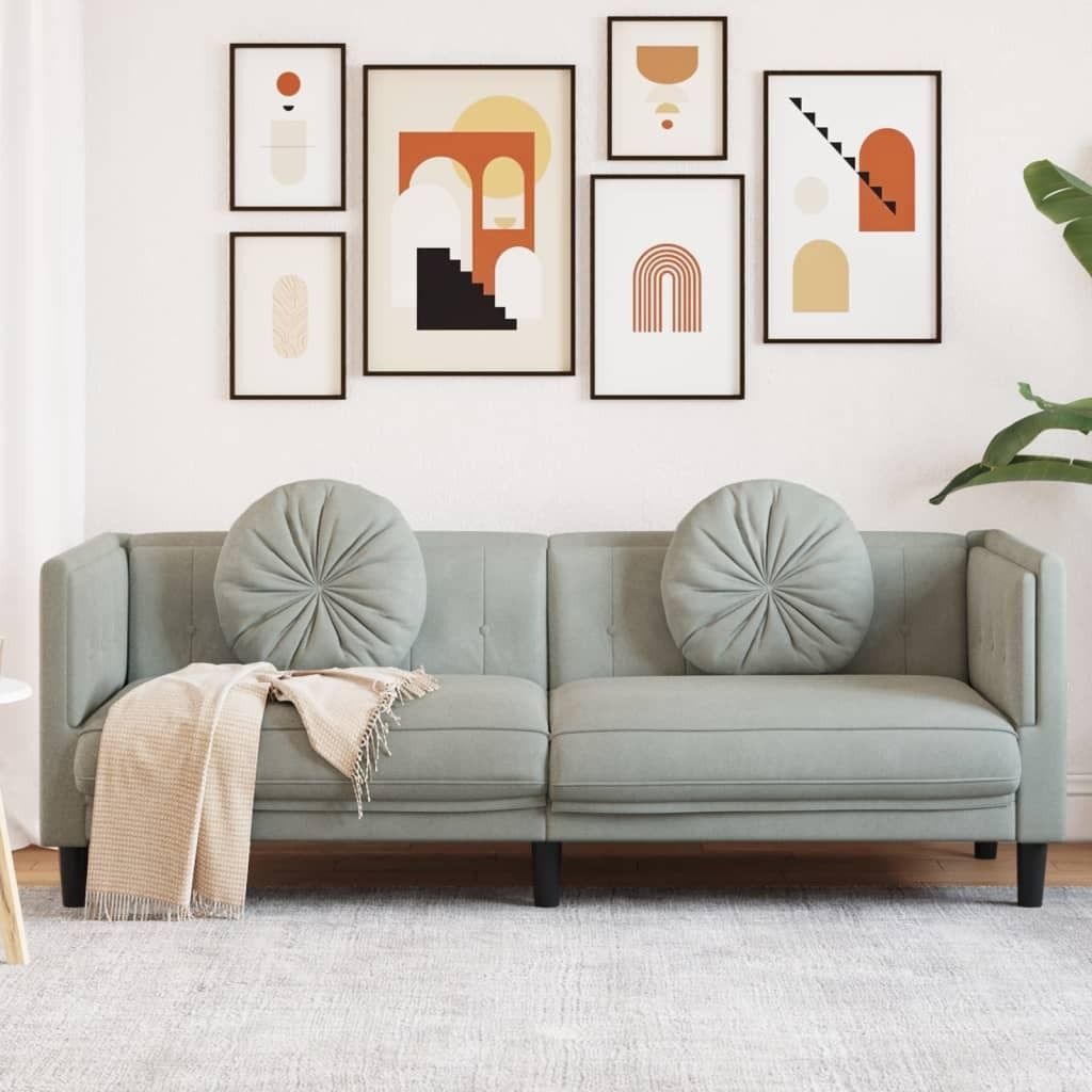 ZMH Sofa mit Kissen 3-Sitzer Hellgrau Samt