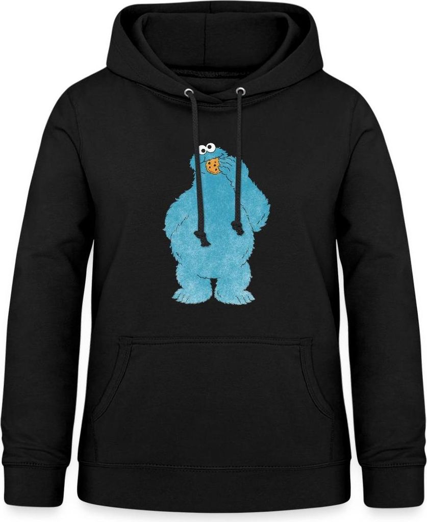 Spreadshirt Sesamstraße Krümelmonster Naschen Damen Hoodie, L, Schwarz