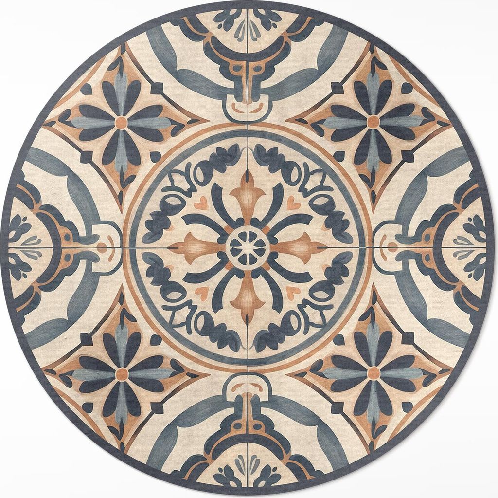 Antikes Mosaik mit einem Pflanzenmotiv im Vintage-Stil – Vinyl Fußmatte – Ø 80cm – Rutschfest – Pflegeleicht & Langlebig