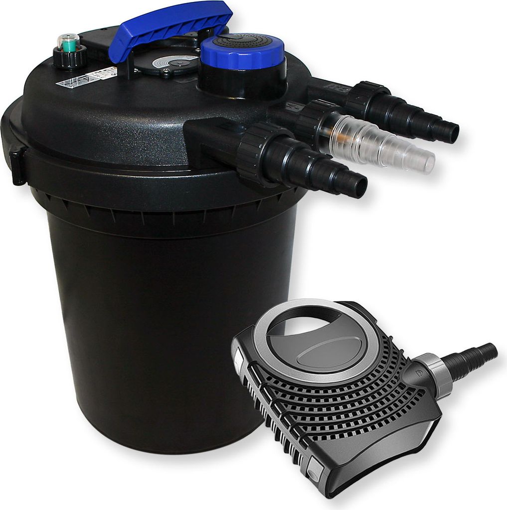 Wiltec Komplettset: CPF-250 Teichdruckfilter bis 10000 L Teichfilteranlage mit 11W Teichklärer, NEO8000 SuperEco Teichpumpe 8000l/h 70W