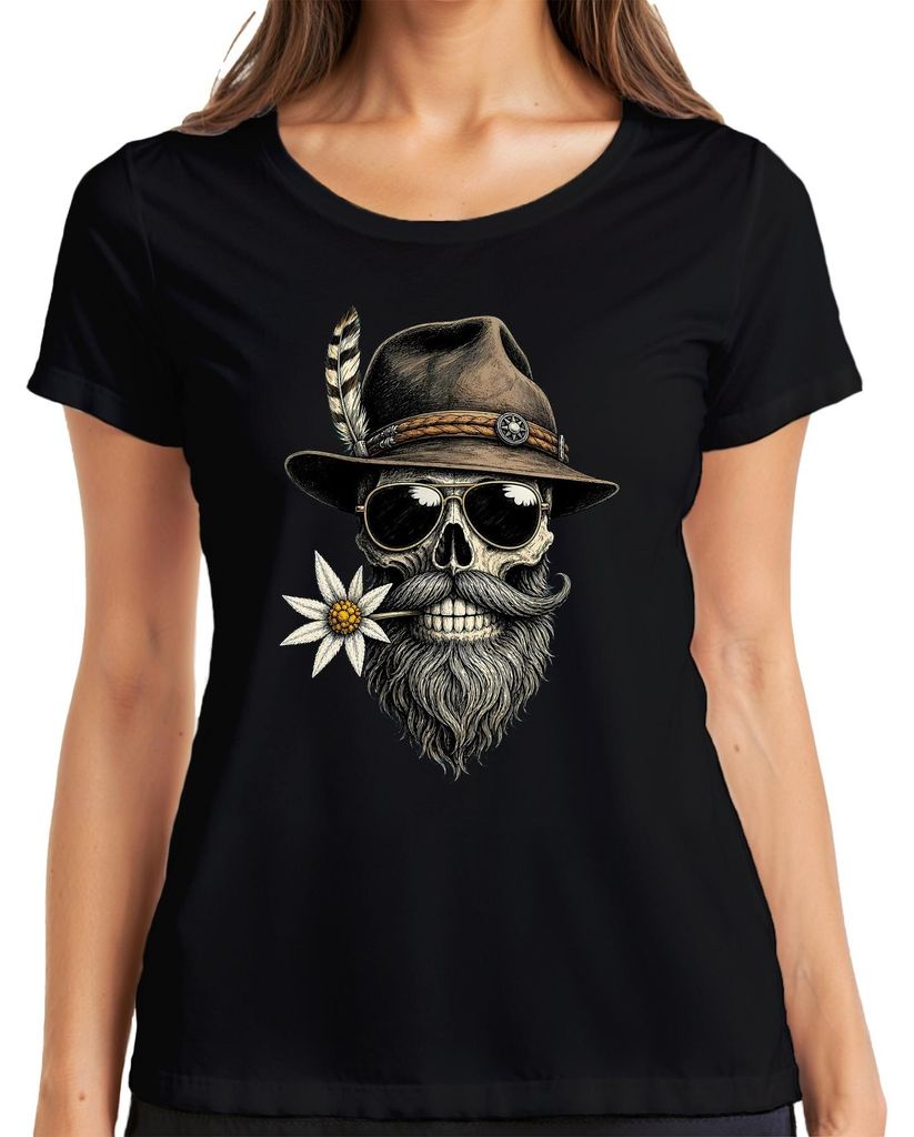 Dames T-shirt, zwart, maat M, met motieven: doodskop, Productafbeelding 