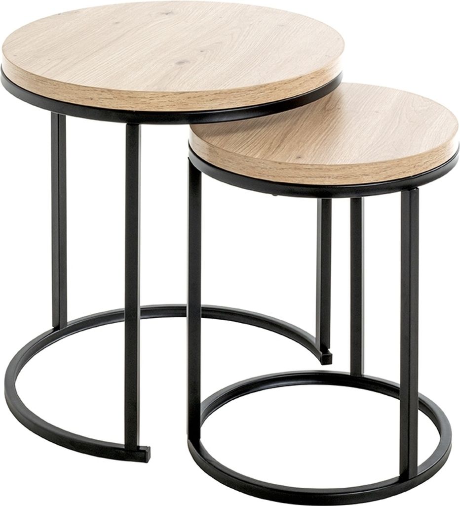 Beistelltisch >47487< (2er Set) in eiche, schwarz, MDF, Metall - 43x32cm (HxD)