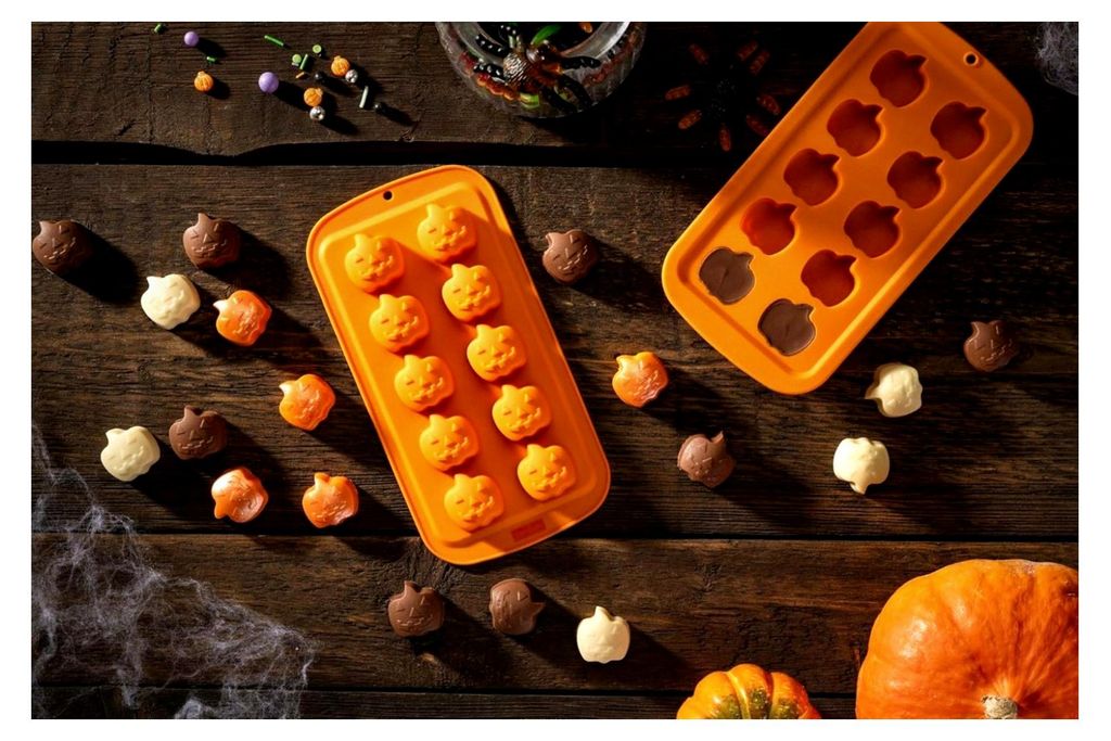 Mini-Kürbis Schokoladenform/Eiswürfelform – 10er Halloween Backform aus Silikon, orange, spülmaschinenfest – Ideal für kreative Leckereien
