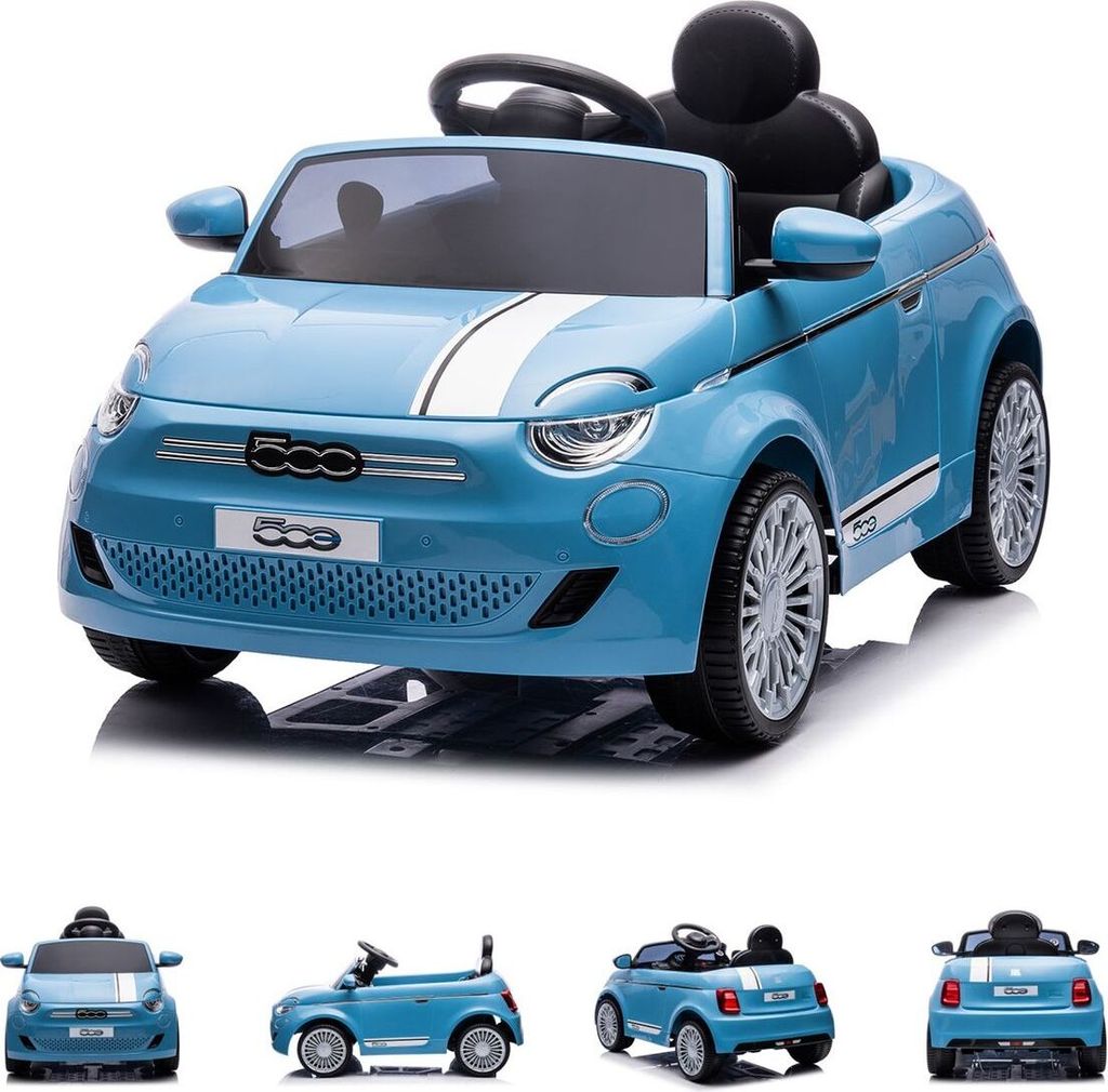 Chipolino Kinder Elektroauto Fiat 500 Fernbedienung, Sicherheitsgurt, MP3, USB blau