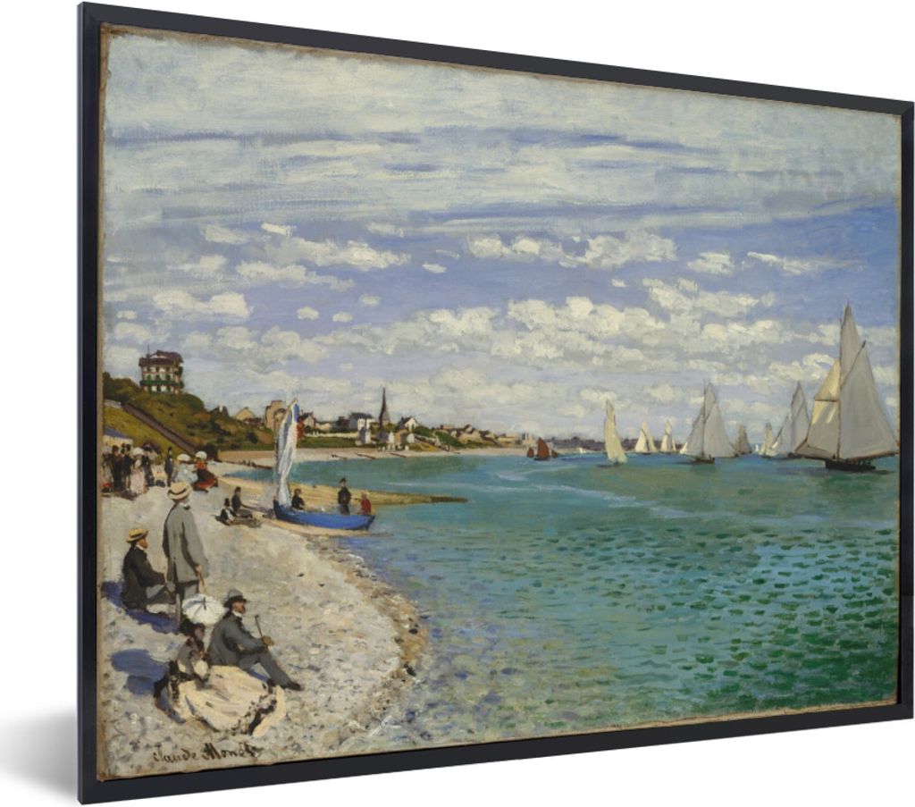 MuchoWow Gerahmtes Poster Regatta bei Sainte-Adresse - Gemälde von Claude Monet 40x30 cm - Poster mit Schwarzem Bilderrahmen Wandposter Rahmen F...