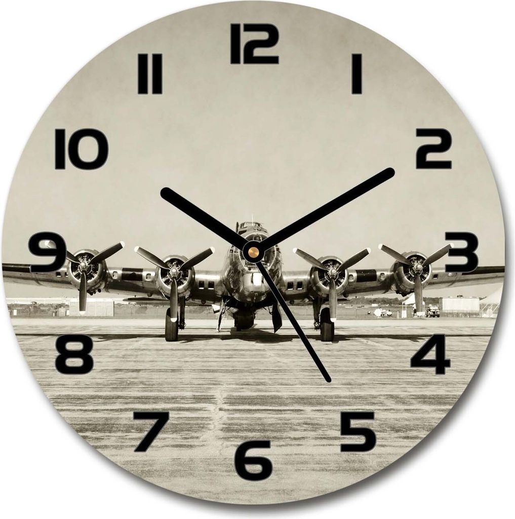 Wanduhr aus Glas 30fi Glasbild Glasuhr Gehärtetes Glas - schwarze-zeiger - An old bomber