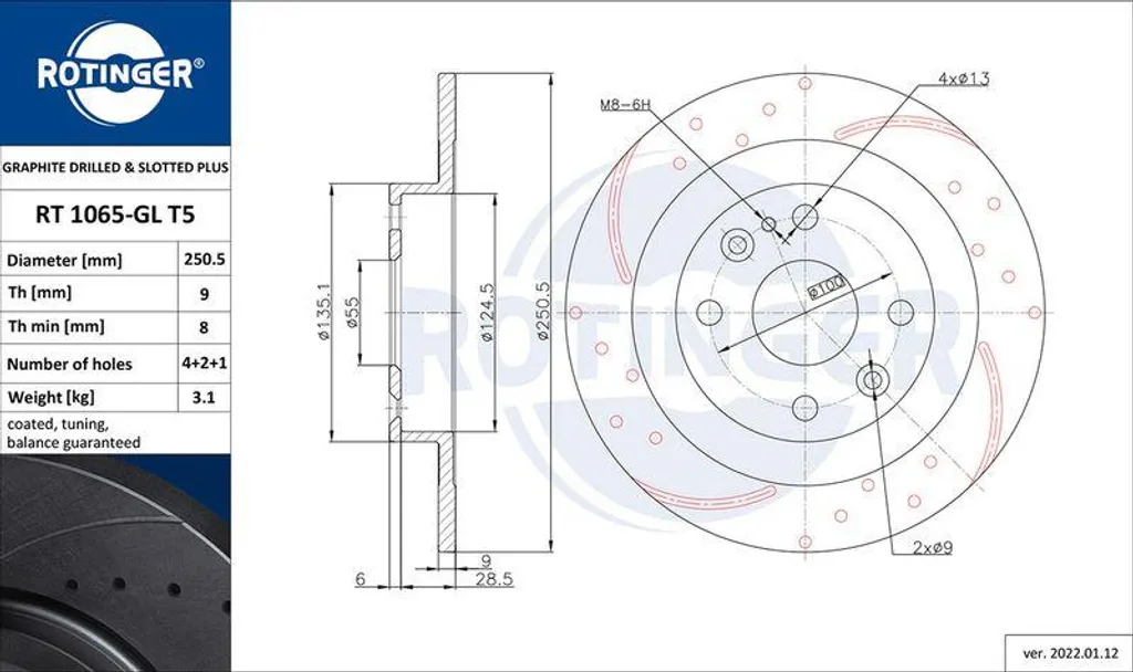 Disque de frein pour Mazda MX-5 RT 1065-GL T5 idéal conduite sport