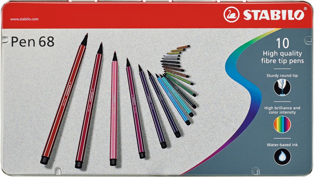 Premium-Filzstift - STABILO Pen 68 - 10er Metalletui - mit 10 verschieden Farben