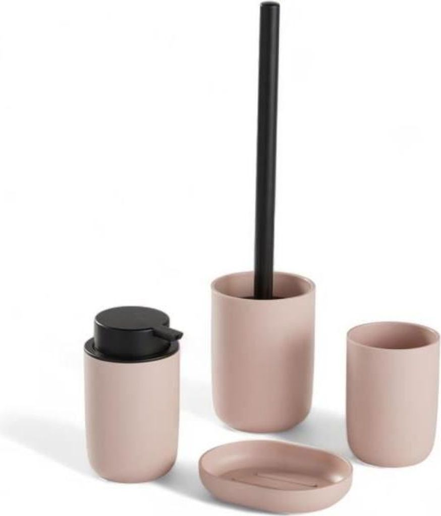 Badezimmer Accessoire Set 4-teilig, TODAY UTILITY, Seifenspender, Becher, WC-Bürste, Pink