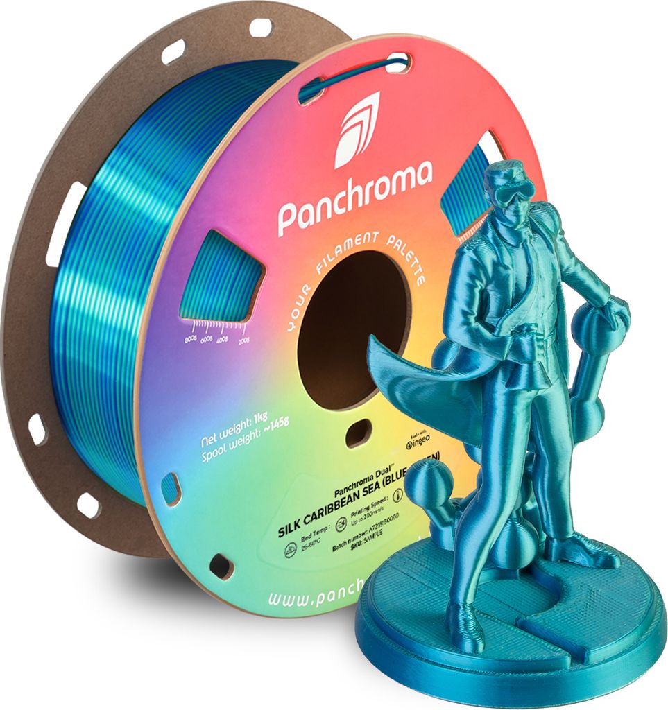 Polymaker Panchroma Dual Silk PLA Filament, 1,75mm, 1kg - Farbton: Caribbean Sea (Blue-Green)