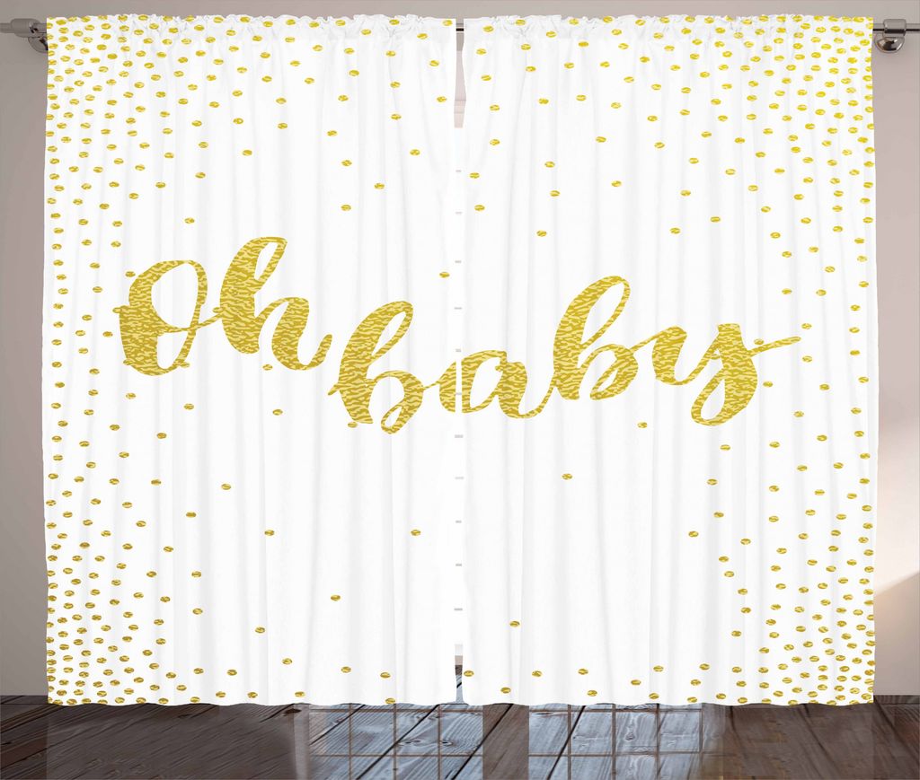 ABAKUHAUS Oh Baby Rustikaler Vorhang, Sparsed Dot, Wohnzimmer Universalband Gardinen mit Schlaufen und Haken, 280 x 175 cm, Erde Gelb und Weiß
