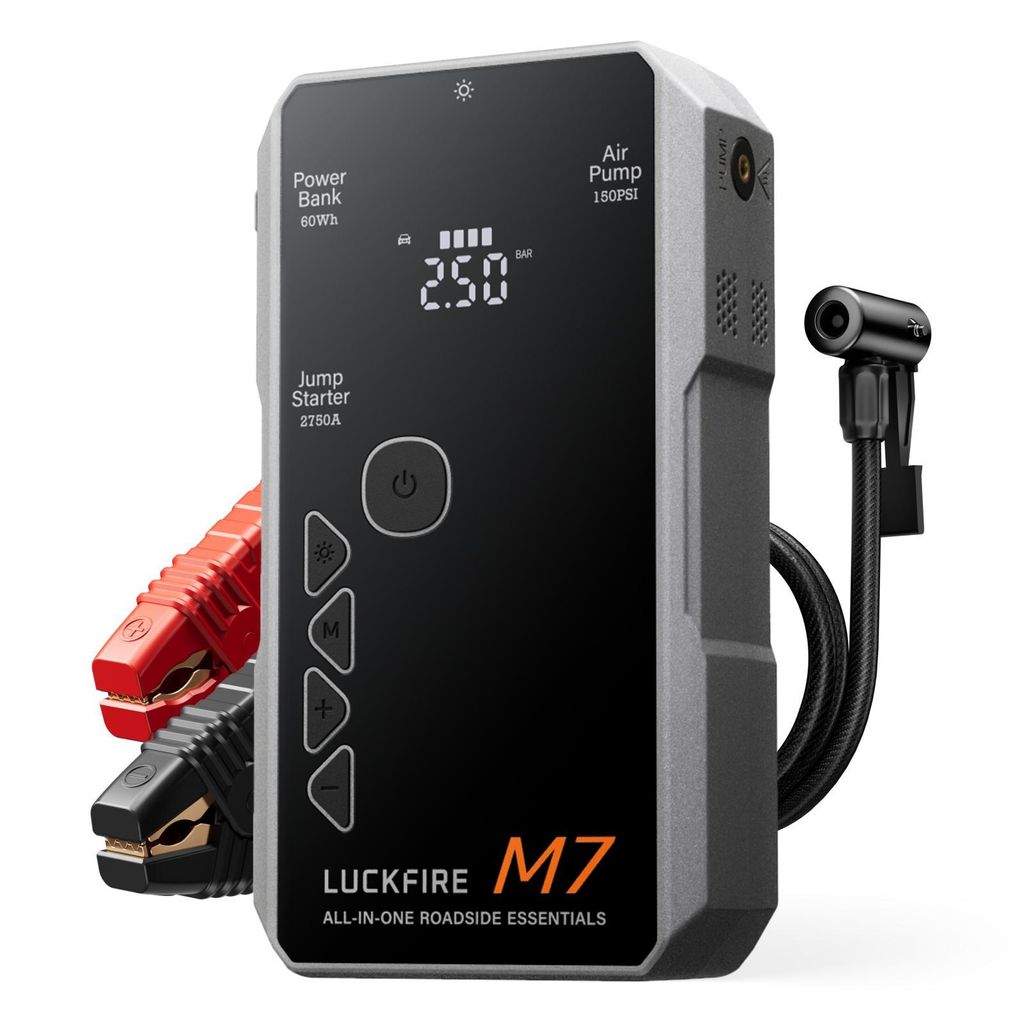 Starthilfe Powerbank mit Kompressor 150PSI – 2750A 12V Auto Jump Starter für 8,5L Benzin 6,5L Diesel – Jumpstarter & Luftpumpe – 60Wh Akku
