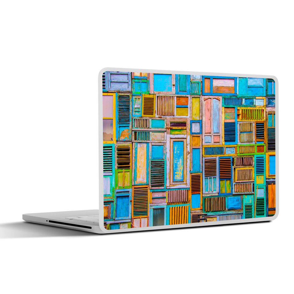 MuchoWow Laptop Aufkleber Sticker Cover Türen - Blau - Abstrakt - Architektur - Neon 30x21 cm - Sticker für Laptop - Selbstklebend