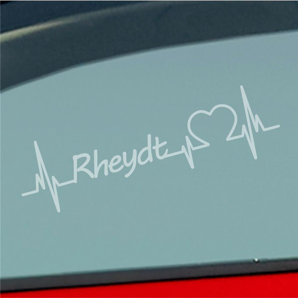 Auto Aufkleber Rheydt Herz Herzschlag 19x6 cm Milchglas Sticker Heckscheibenaufkleber