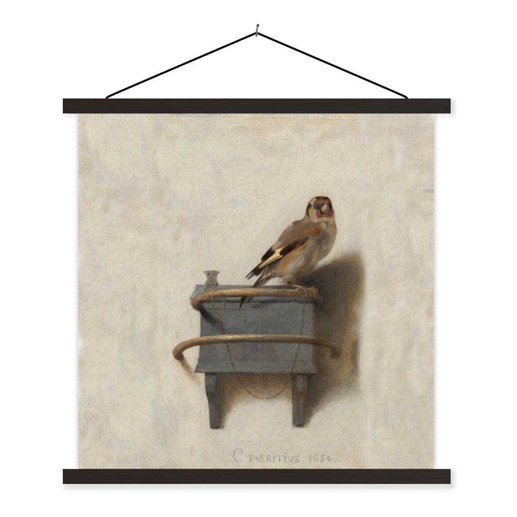 MuchoWow Textilposter Stieglitz - Alter Meister - Carel Fabritius 60x60 cm mit schwarzem Rahmen - Posteraufhänger