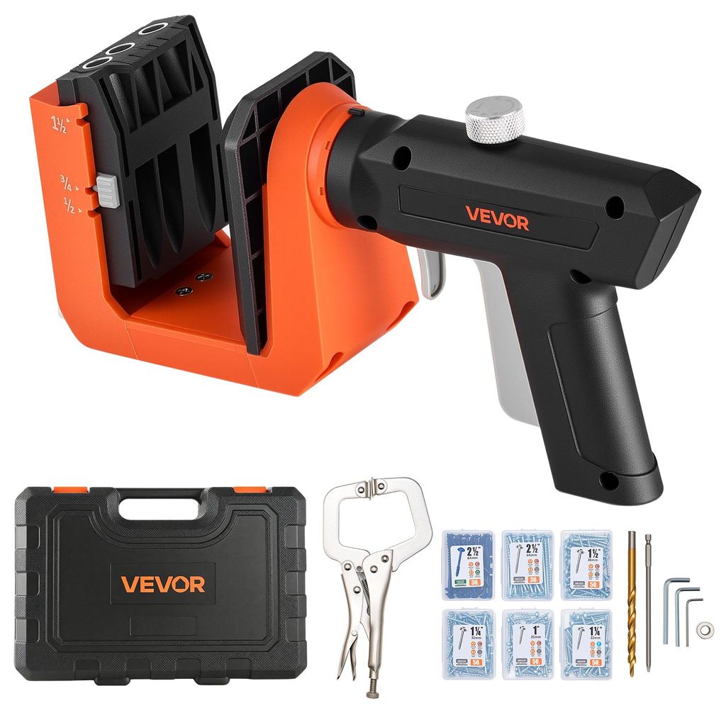 VEVOR Pocket Hole Jig, Taschenloch-Bohrschablone Set, 12,7, 19, 38,1 mm, 360° Drehbarer Griff, 260 Schrauben, C-Klemme, Anschlagring, Bohrer, Einf...