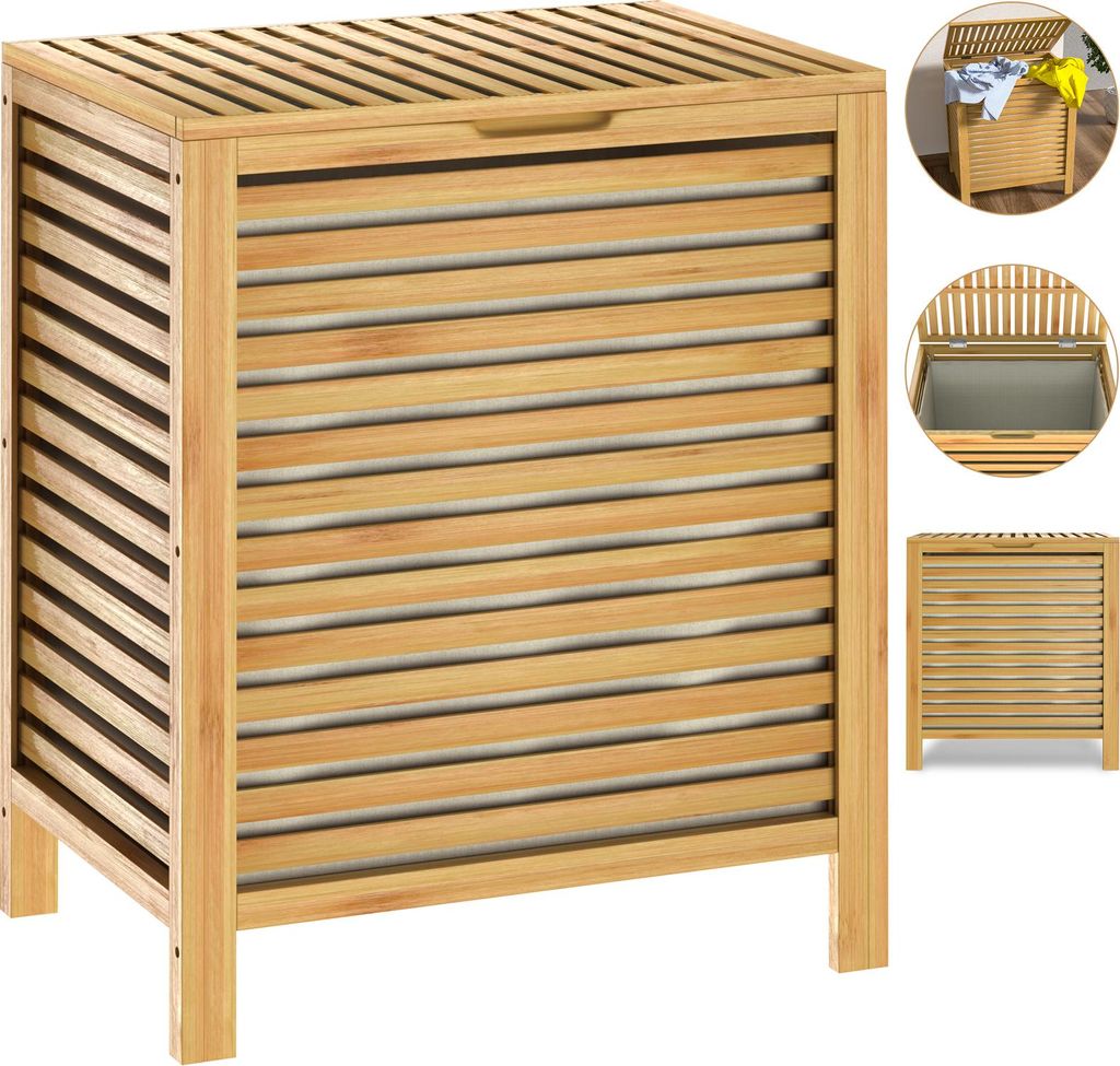 Panier à linge en bambou naturel avec couvercle Corbeille Image du produit 