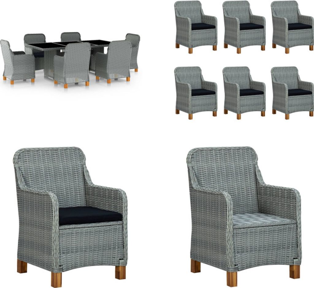 vidaXL 7 tlg. Garten Essgruppe mit Auflagen Poly Rattan Hellgrau - Gartenmöbel-Set - Gartenmöbel-Sets - Gartentisch Und Stuhl - Gartentische Und ...