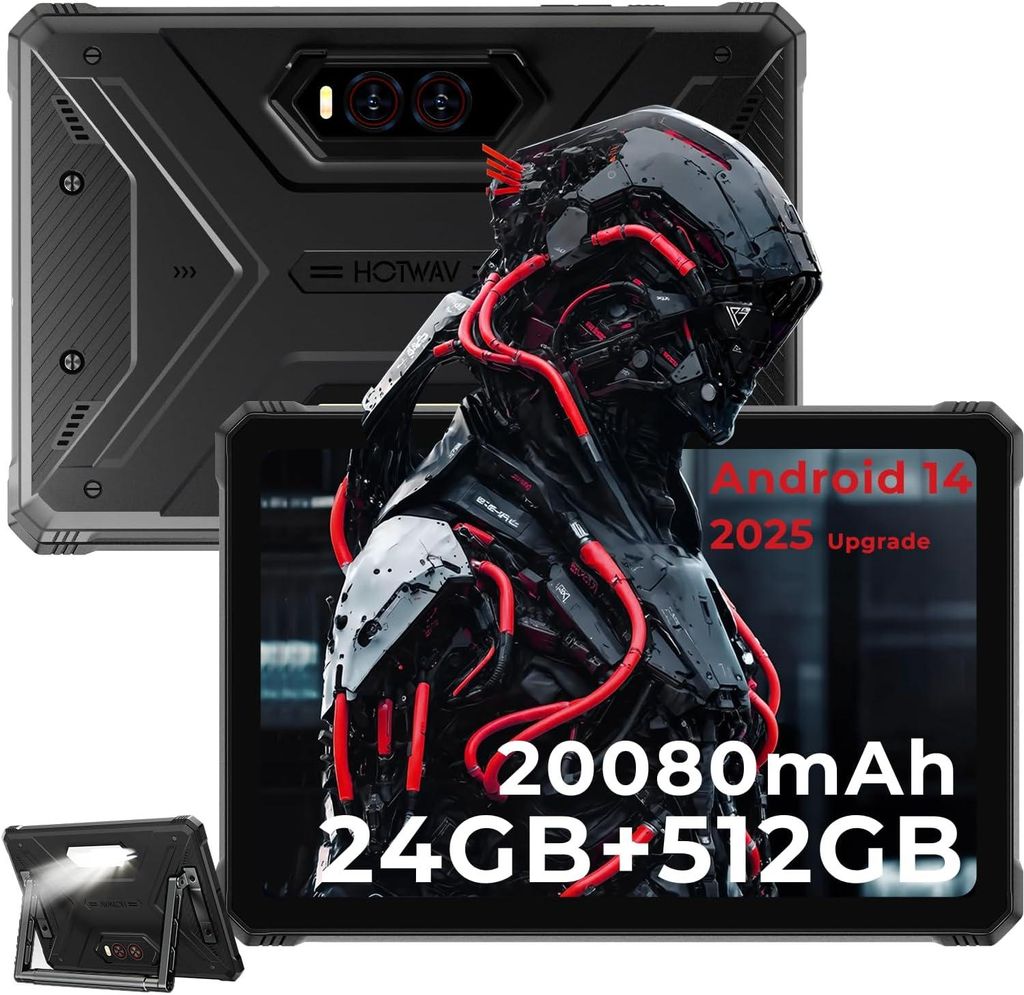 HOTWAV R9 Plus Outdoor Tablet Android 14, 11" 2K FHD+ Rugged Tablets, 24GB+512GB+2TB TF Tablet Wasserdicht, 20080mAh 64MP, IP68/Dual SIM/5G WiFi/GPS