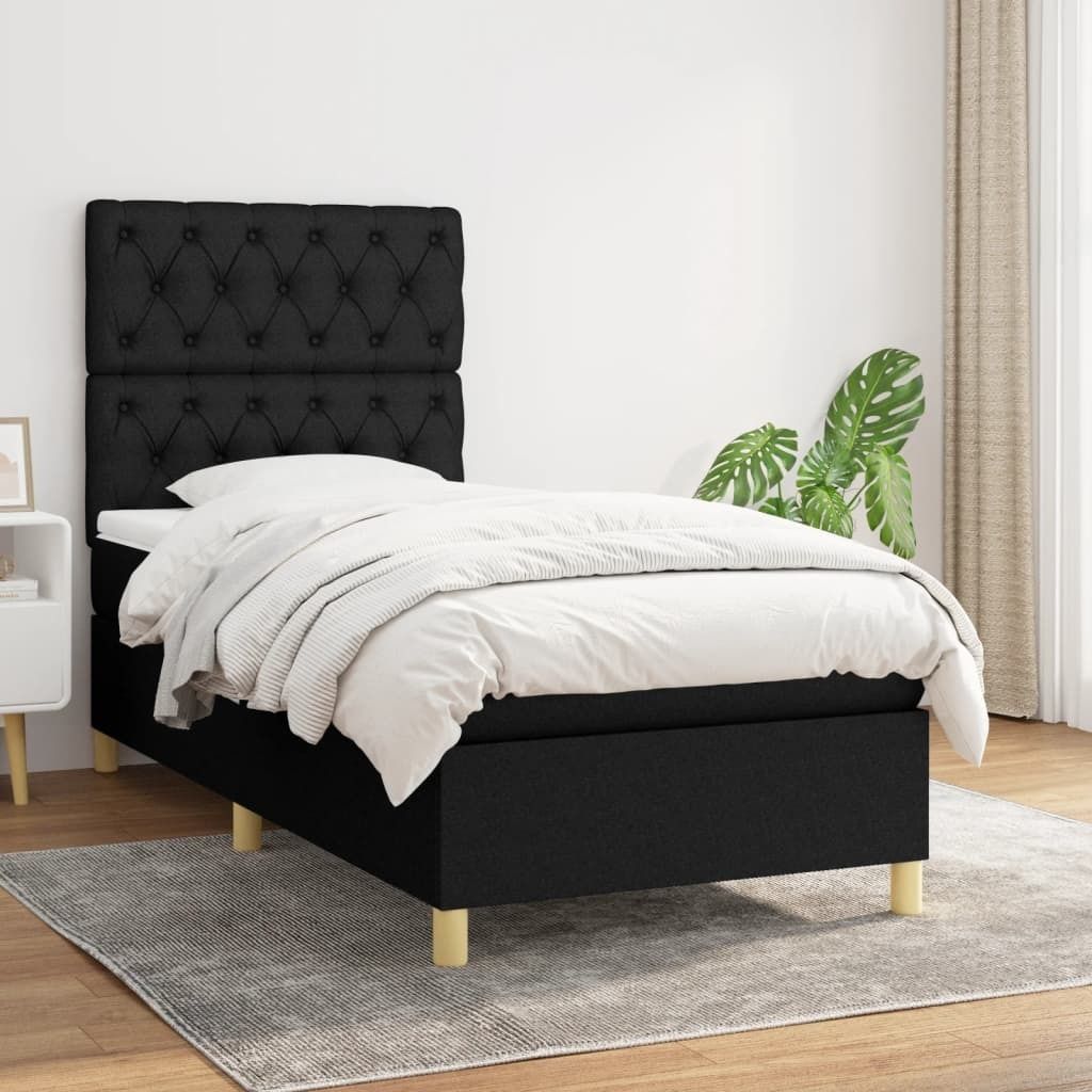 vidaXL Boxspringbett mit Matratze Schwarz 80x200 cm Stoff - Boxspringbett - Boxspringbetten - Bett - Schlafzimmermöbel