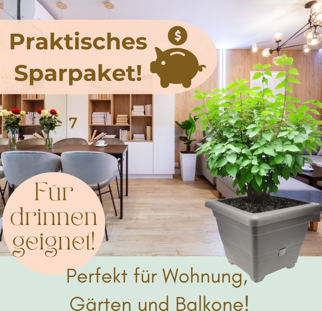 2er Set Pflanzkübel Rechteckig Pflanzkübel Groß Außen Blumenkübel Outdoor Pflanztopf Pflanzkasten Blumentopf Wasserspeicher 25 cm Anthrazit