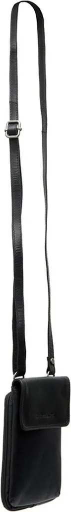 Sacoche Téléphone Langley en Cuir Noir avec Bandoulière Réglable Amovible