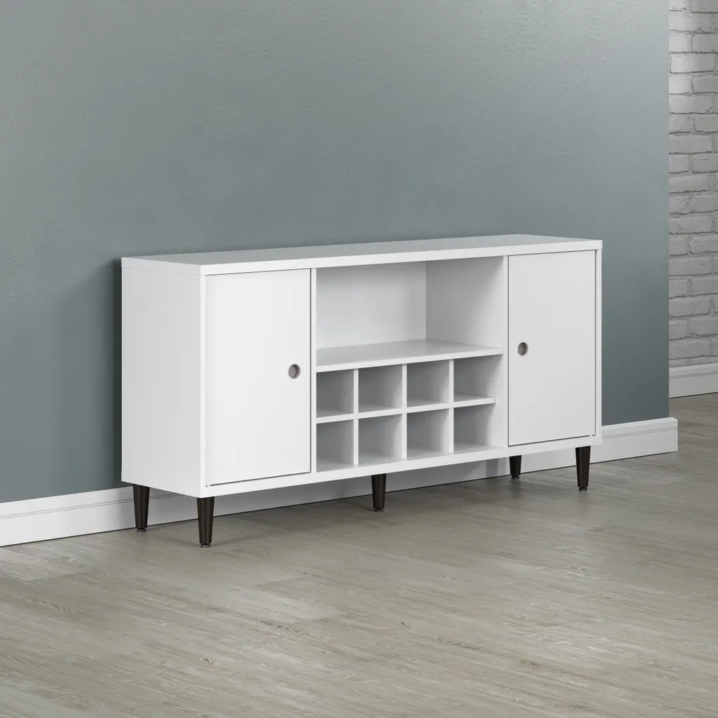 Buffet Evolution 2 portes avec range-bouteilles blanc et noir moderne - 19
