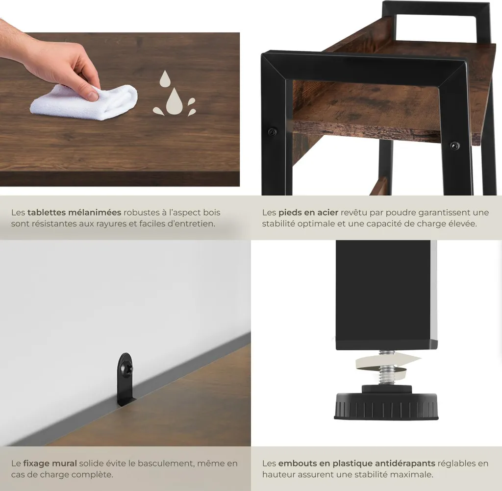 Bibliothèque échelle industrielle 4 niveaux, meuble de rangement rustique