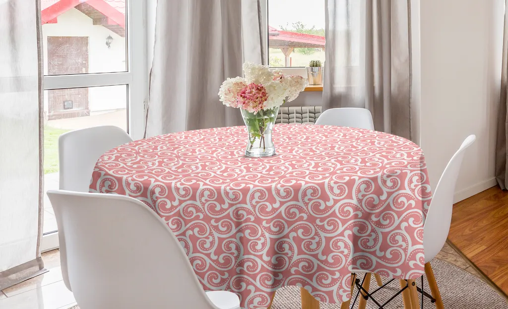 ABAKUHAUS Tovaglia rotonda vintage, motivo floreale a spirale, tovaglia circolare per sala da pranzo, decorazione per cucina, 150 cm, bianco corallo