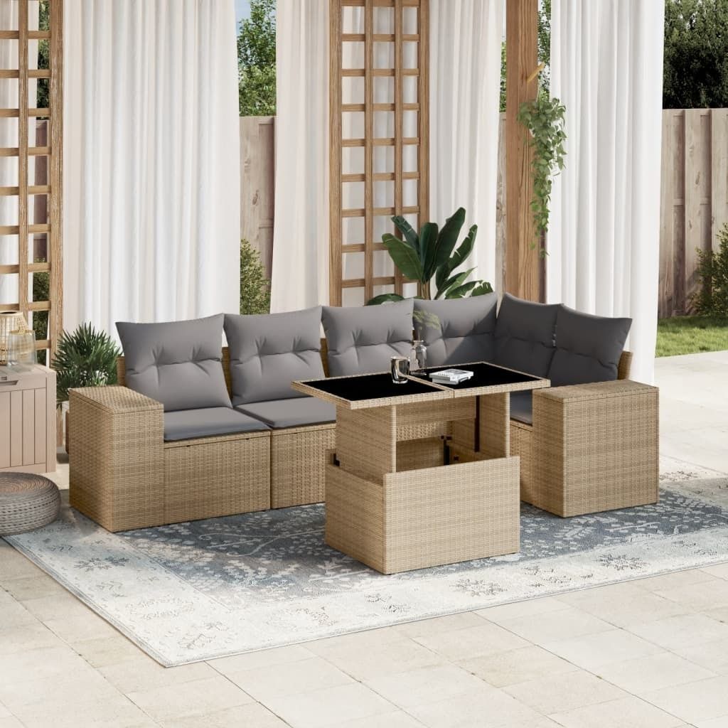 Maison Exclusive - 6-tlg. Garten-Sofagarnitur mit Kissen Beige Poly Rattan