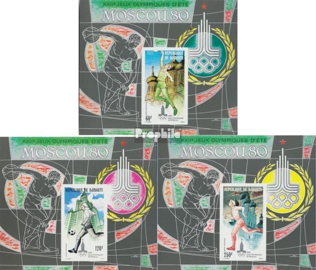 Briefmarken Dschibuti 1980 Mi Block18B-Block20B (kompl.Ausg.) postfrisch Olympische Sommerspiele 80