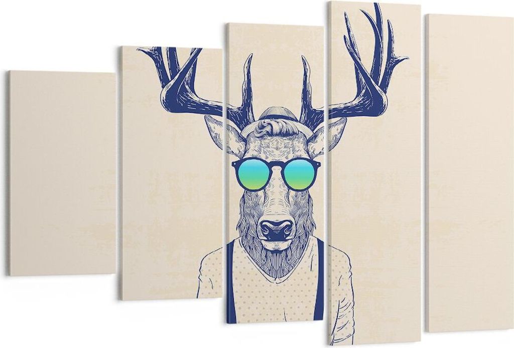 Bild auf Leinwand - Leinwandbild - Hirsch Abstraktion - 150x100cm - Wand Bild - Wanddeko - Leinwanddruck - Bilder - Kunstdruck - Wanddekoration - L...